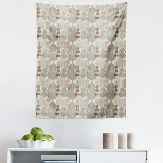 Music Tapestry, Classical Instrumets String Quartet Violins Baroque Sonata, Fabric Wall Hanging Decor for Bedroom Living Room Dorm, 5 Sizes, Reseda Green Warm Taupe, by Ambesonne