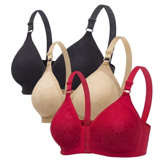 3 Pack Women Front Closure Sports Bra Push Up Wirefree Yoga Bras Workout Gym Bra Top