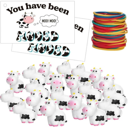 NOO 60 Pcs You Have Been Mooed Card Kits Includes 20 Moo Moo Card 20 Mini Resin Cows 20 Elastic Rubber Bands for Cruising Carnival Party SUV Car Game Rewards