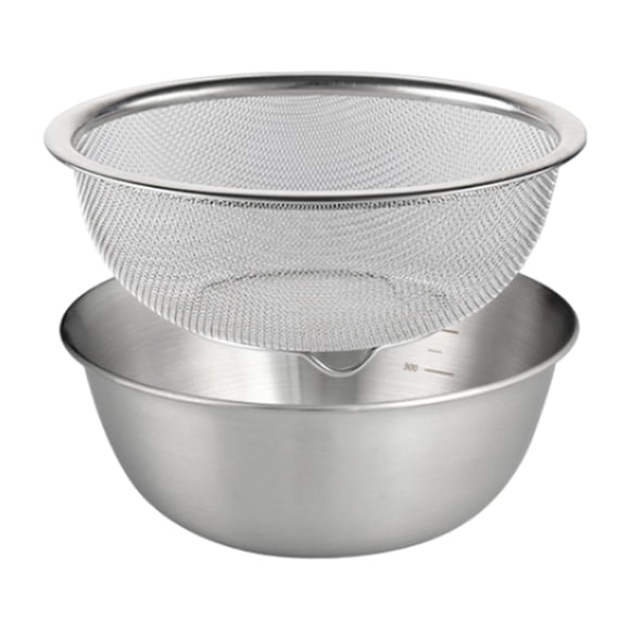 2 coladores microporosos de acero inoxidable 304 con recipiente para mezclar y cesta escurridora con 18 cm