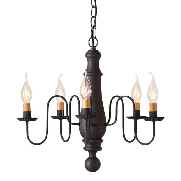 Irvins Country Tinware Medium Norfolk Chandelier in Hartford Black over Red
