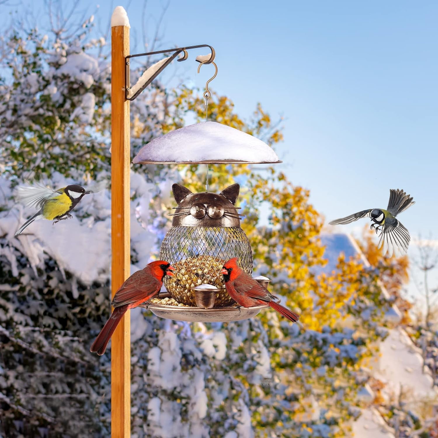 IWNTWY Metal Hanging Bird Feeder, Cat Shaped Wild Birdfeeder for Outside Garden Yard
