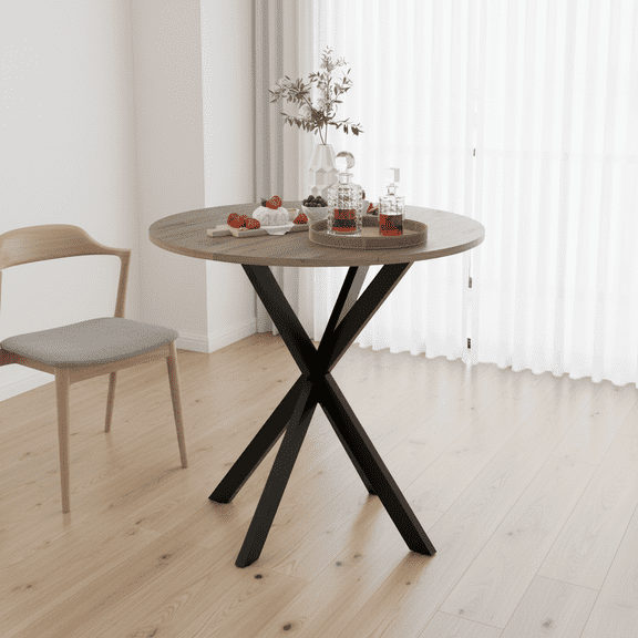 Homy Casa 31.5'' Round Dining Table, Small Pedestal Kitchen Table for 2, Wood Top with Metal Base