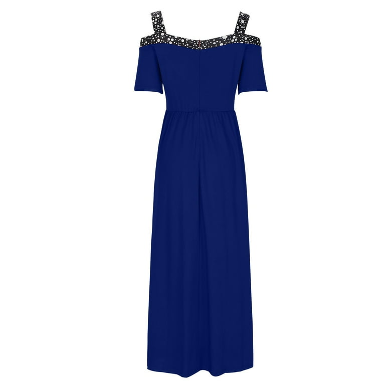 formal maxi dress with short sleeves Long Modest Print Short Cap Sleeve Summer Maxi Dress Gown - NT074_B006