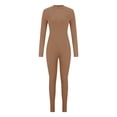 thumbnail image 4 of Combinaisons jovatis pour Femmes Chic 2024 Mode Femmes Décontracté Col Rond Uni Manches Longues Chemise Combinaison Courte, 4 of 8