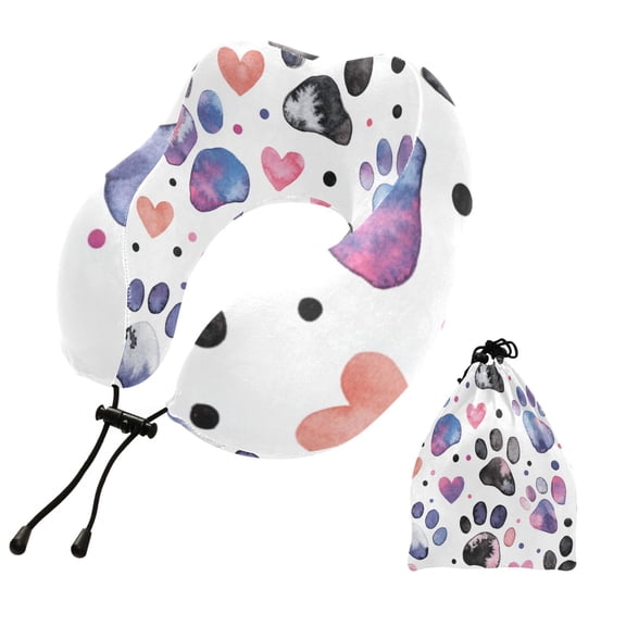 BZSMCE Travel Pillow Pawprints Of Love Pattern 10.5x9.5x6in