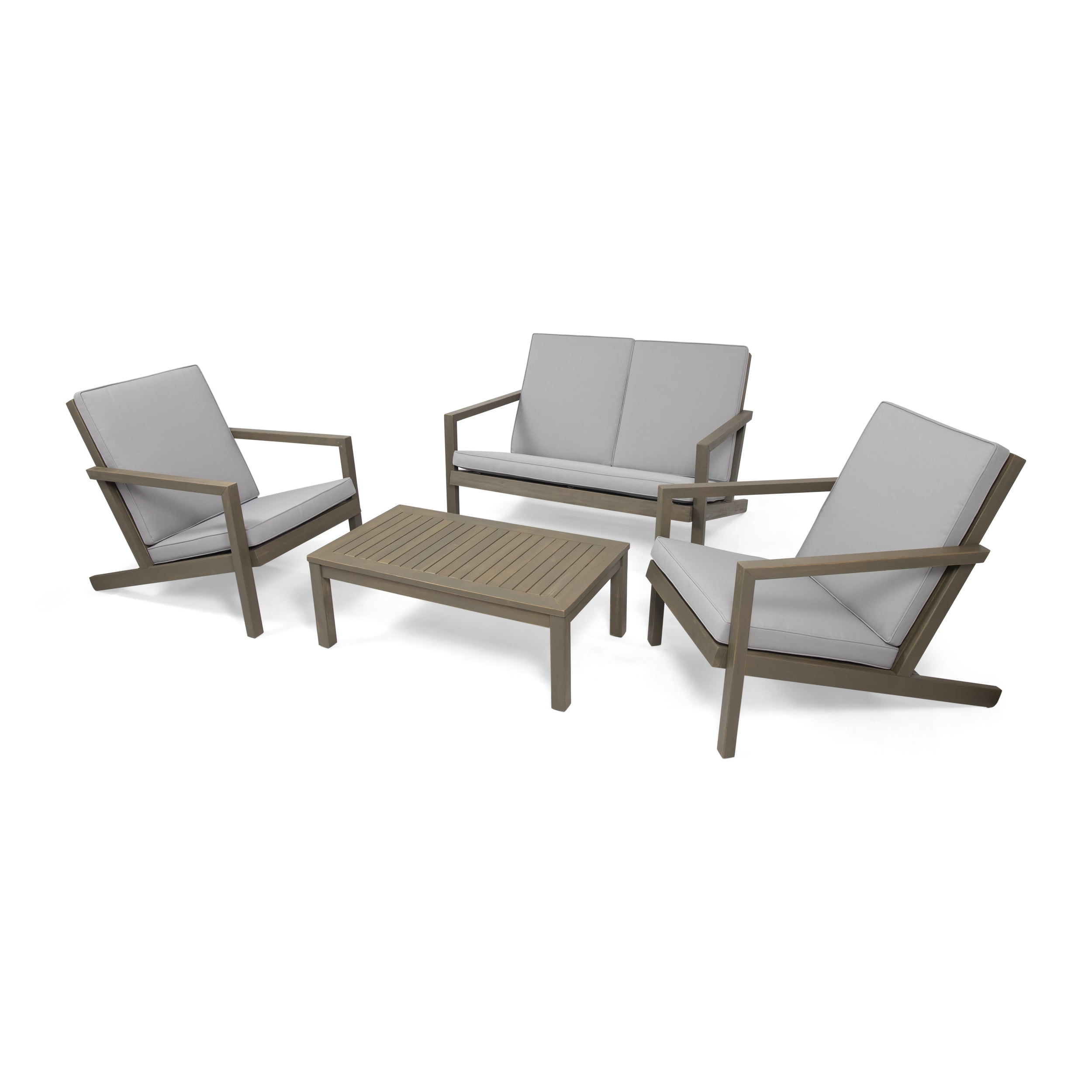 Remi Outdoor 4 Seater Chat Set with Cushions, Gray and Gray Finish