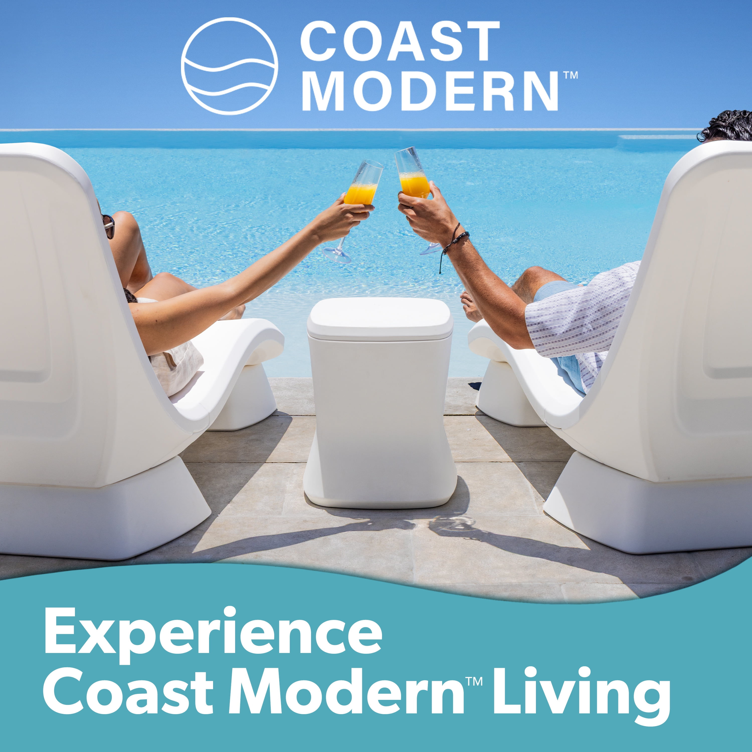 Coast Modern Outdoor Side Table Cooler - 2 in 1 Patio Decor Storage Table & Ice Chest - 25 QT - White