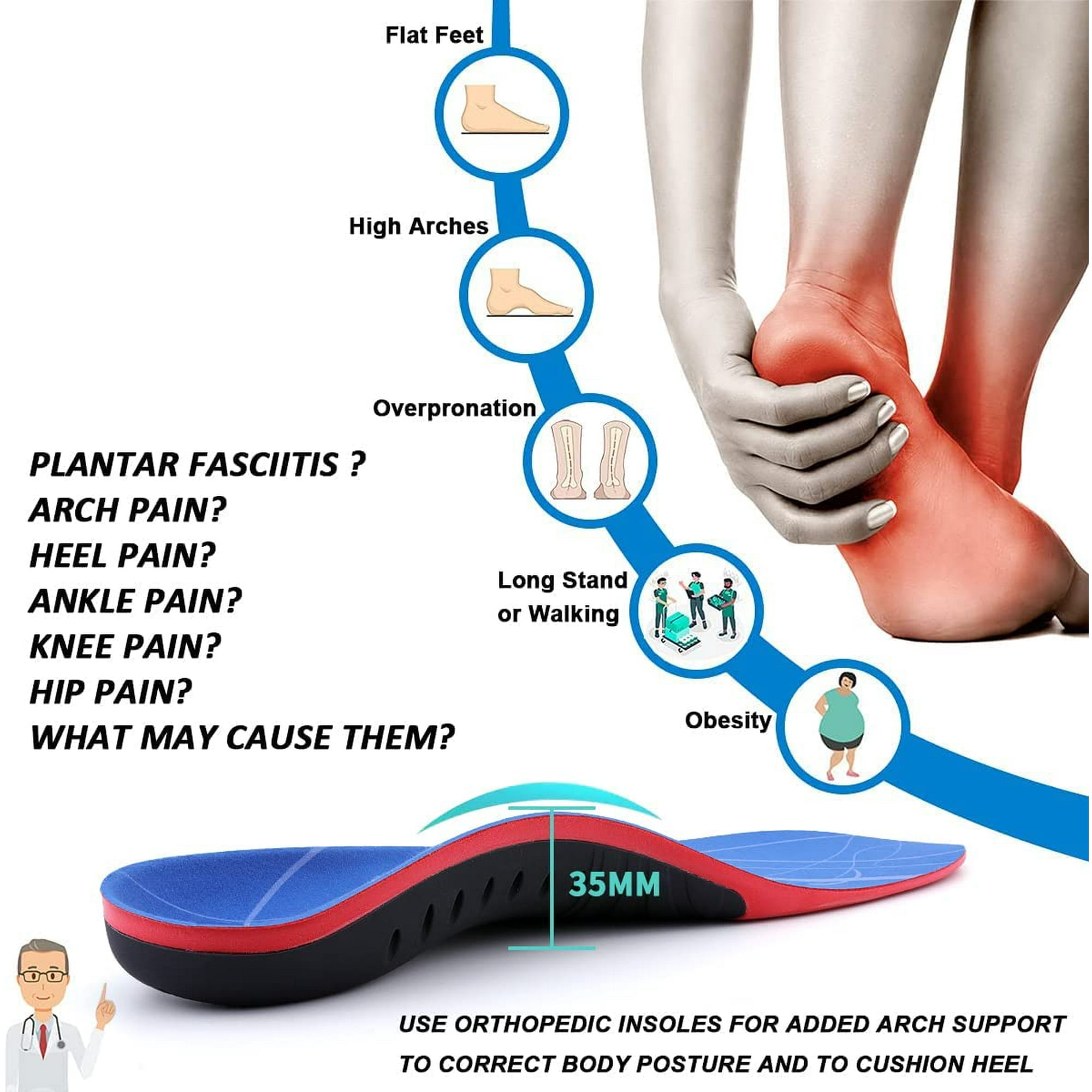 New 2022 Anti Fatigue High Arch Support Shoe Inserts Men Women Plantar Fasciitis Insoles Orthotics Gel Running Insoles for Fallen Archs Pronation Metatarsalgia Pain Relief Heavy Duty Support Walmart.c...