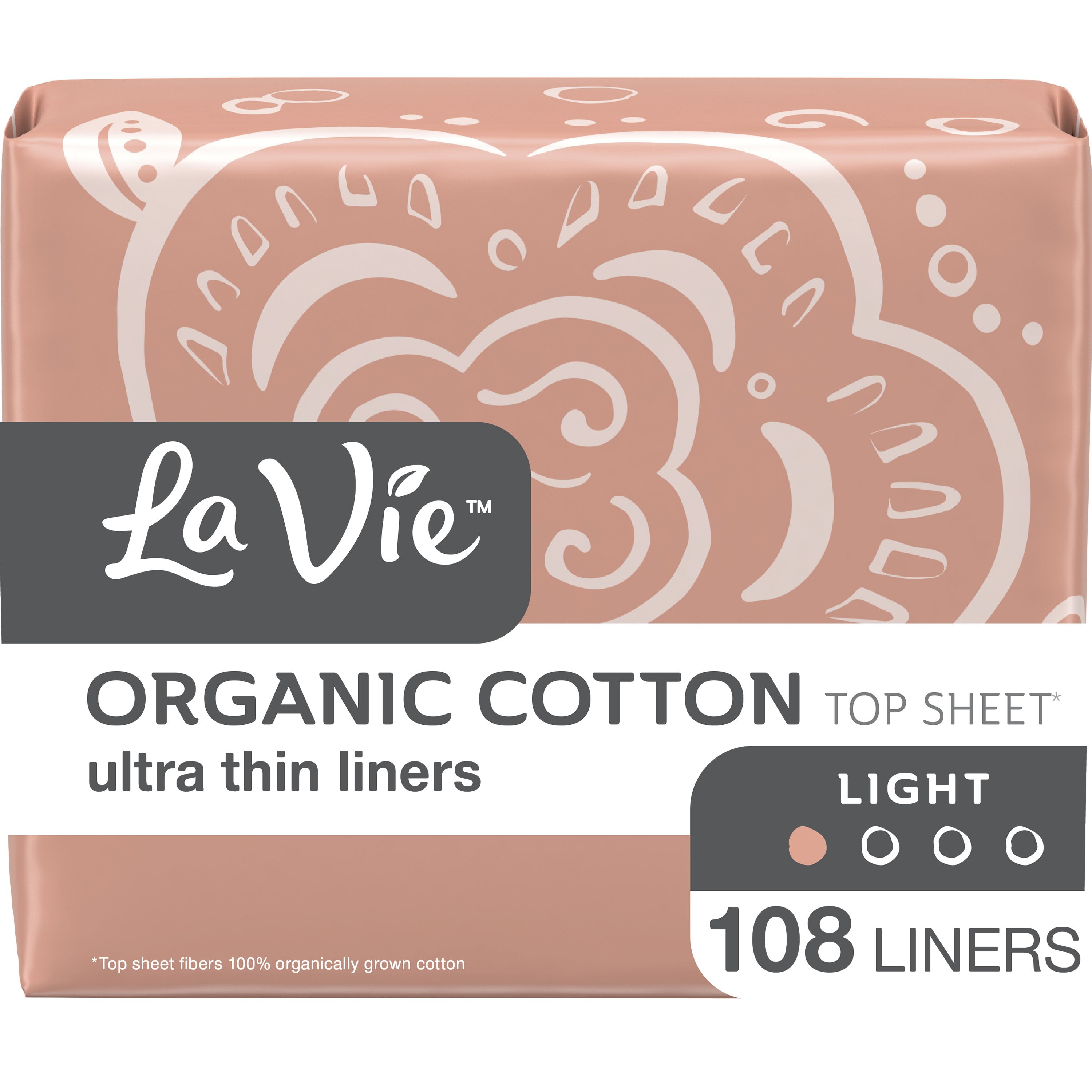 La Vie Organic Cotton Top Sheet* Panty Liners, Ultra Thin, 108 Count