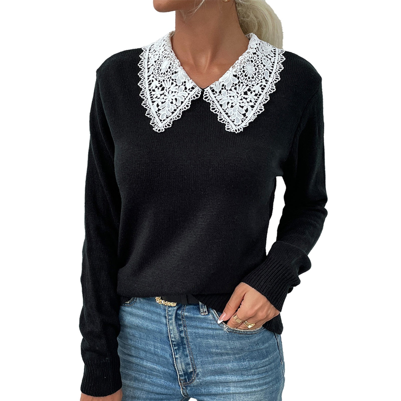 Lace collar sweater hot sale