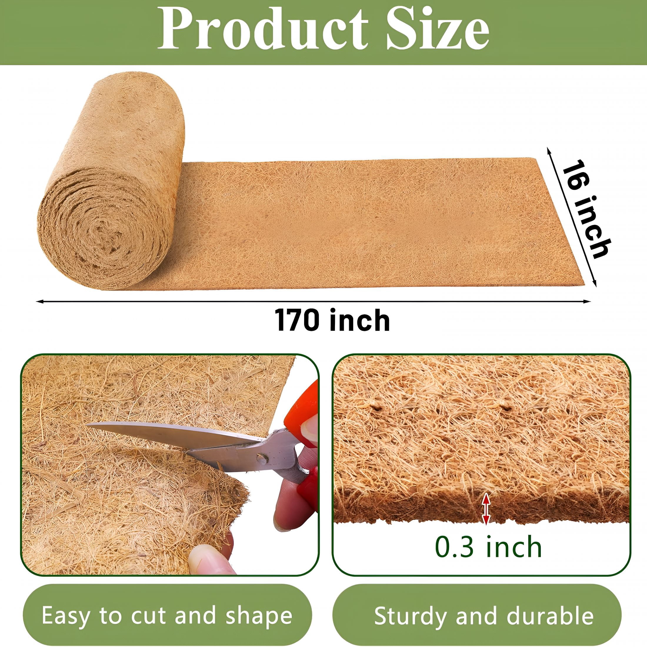 RLESO Coco Liner Roll,16 X 170 Inch Thick Natural Coconut Liners for Planters Window Box Flower Basket Garden Decoration,Coco Fiber Mat for Animal Pet Pad,Reptile Carpet,Snow Mat,Diy Moss Pole