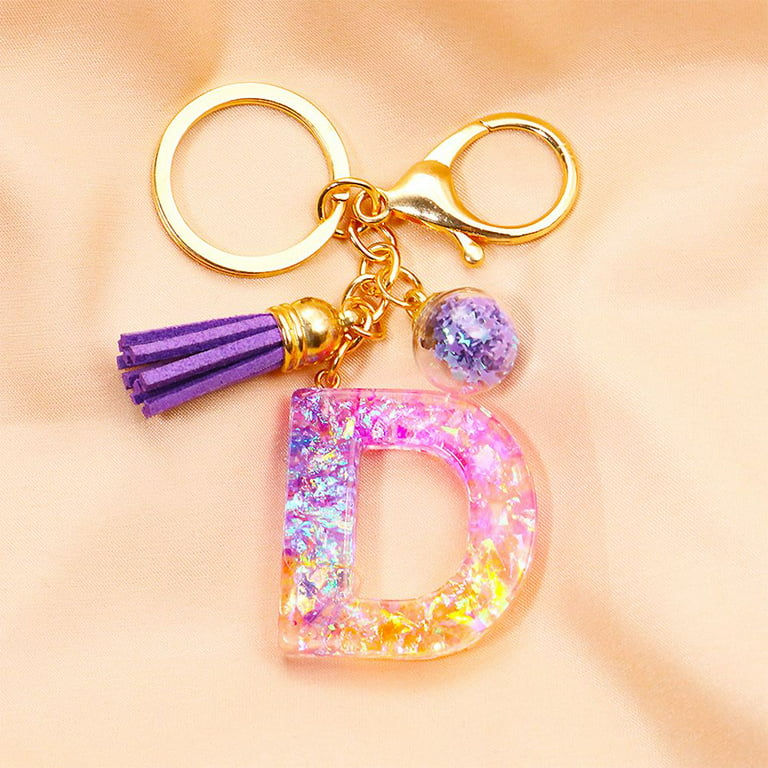 New Acrylic Letter Keychains 26 Glitter English Alphabet Tassels Jewelry  N6n5 Car Ball Bag Keyring Accessories Pendent A0W5