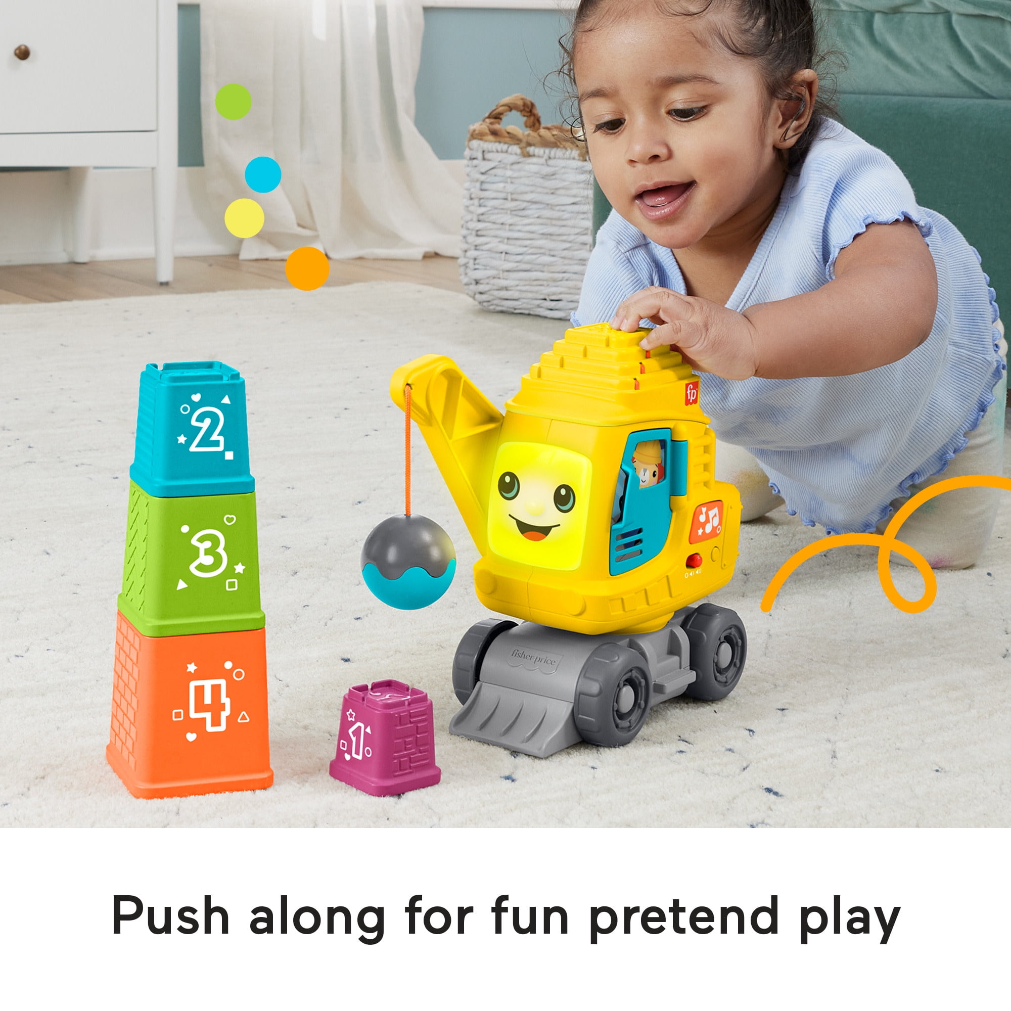 Fisher-Price Count & Stack Crane Learning Toy with Building Blocks, for Baby & Toddler Age 9M+