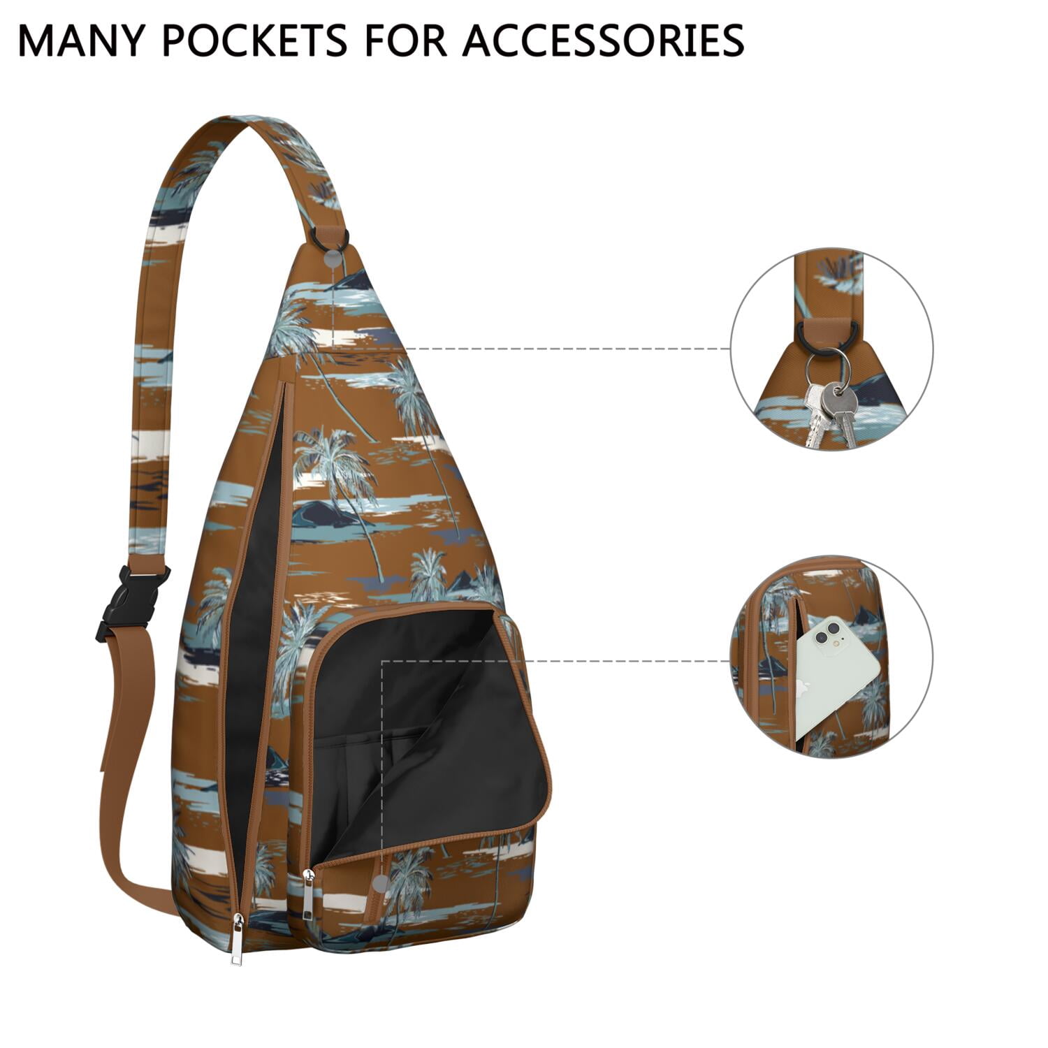 Safari Jungle Island Sling Bag, Multi-Pocket Chest Bag with Hide the Keyhole, Stylish for Women & Men