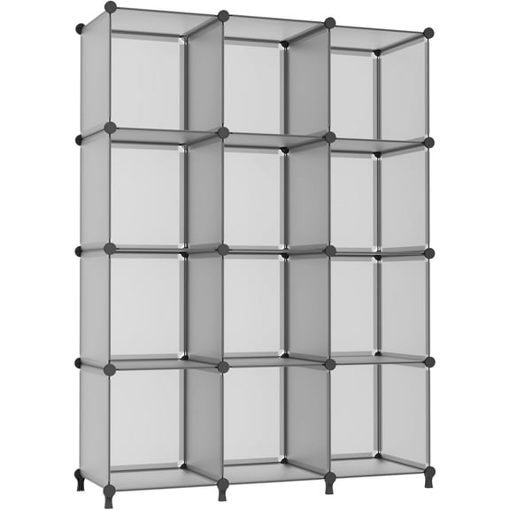 Cube Storage Organizer Closet Storage Cubes Shelves Bookshelf Clothes Organizer DIY Plastic 12 Cube Shelves for Home, Bedroom, Grey