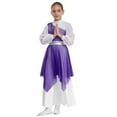 thumbnail image 2 of YiZYiF Girls Metallic Color Block Church Praise Dance Dress Long Sleeve Worship Liturgical Tunic Purple 14, 2 of 7