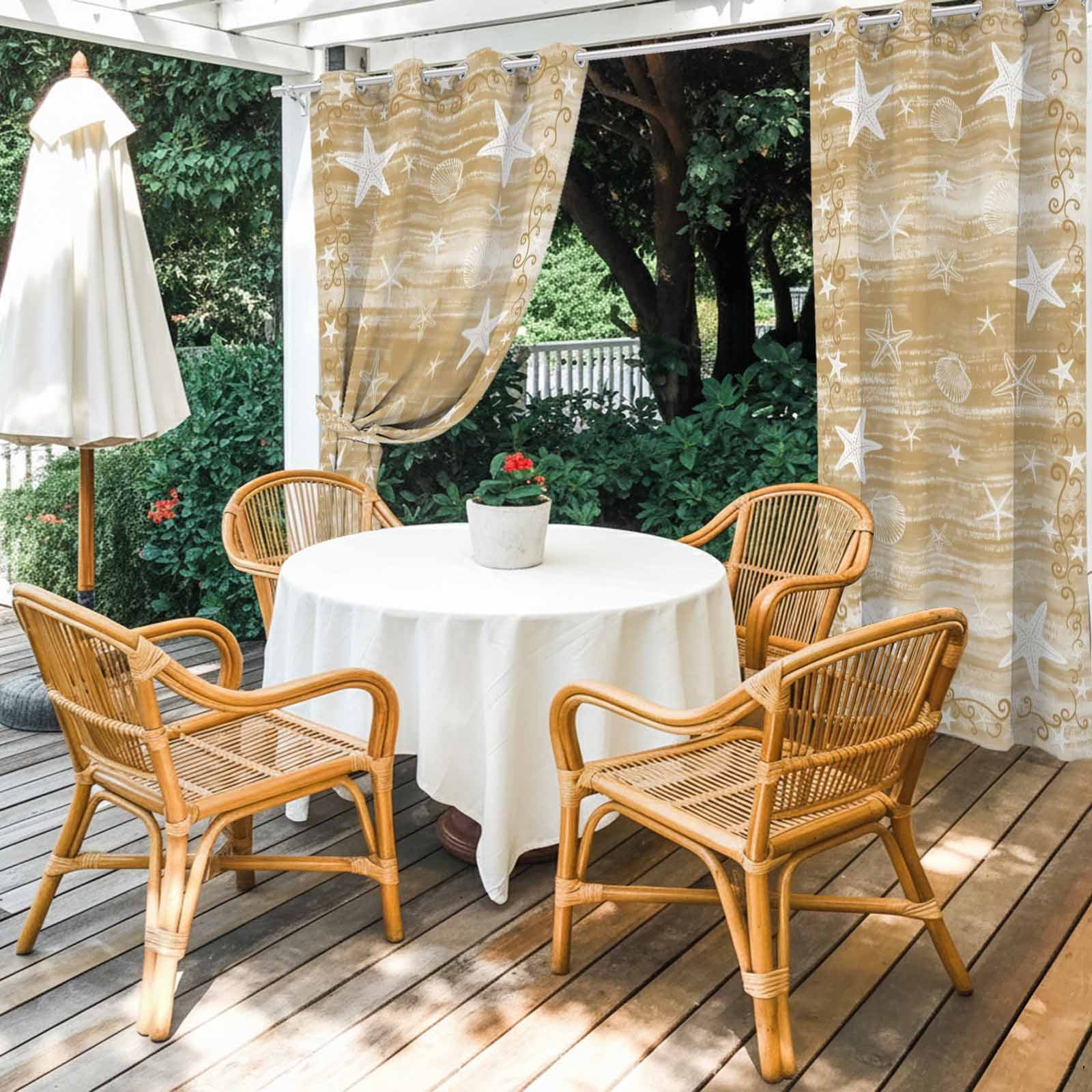 Light Brown Coastal Outdoor Curtains for Patio, Starfish Shell Summer Beach Ocean Rustic Sunshade Privacy Drapes Grommet Waterproof Outside Curtains for Porch/Cabana/Balcony 54"x 108", 1 Panel