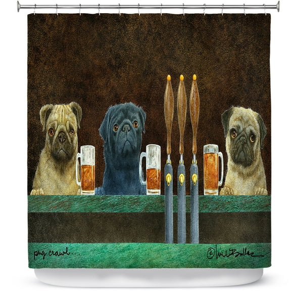 Shower Curtains 70" x 84" from DiaNoche Designs by Will Bullas - Pug Crawl