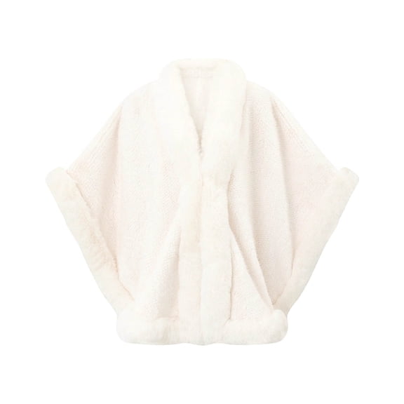 Samdudou Winter Coats for Women Thick Warm Cape Plush Faux Fur Poncho Wrap Fluffy Shawl Open Front Outerwear for Freezing Temperatures Luxurious Holiday Parties Styling