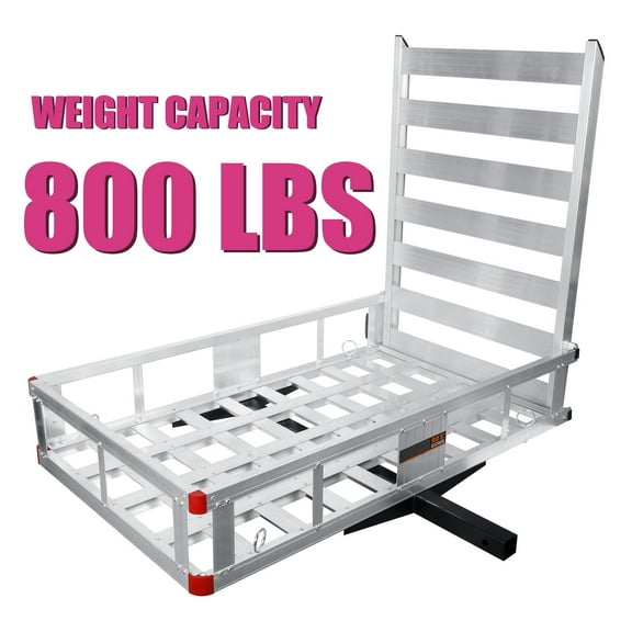 Trailer Hitch Cargo Carrier, Trailer Hanging Basket, Gray Aluminum Alloy Mounted Trailer, Aluminum Luggage Carrier Rack, 800 lbs Weight Capacity with Tie-down Points for Securing Cargo