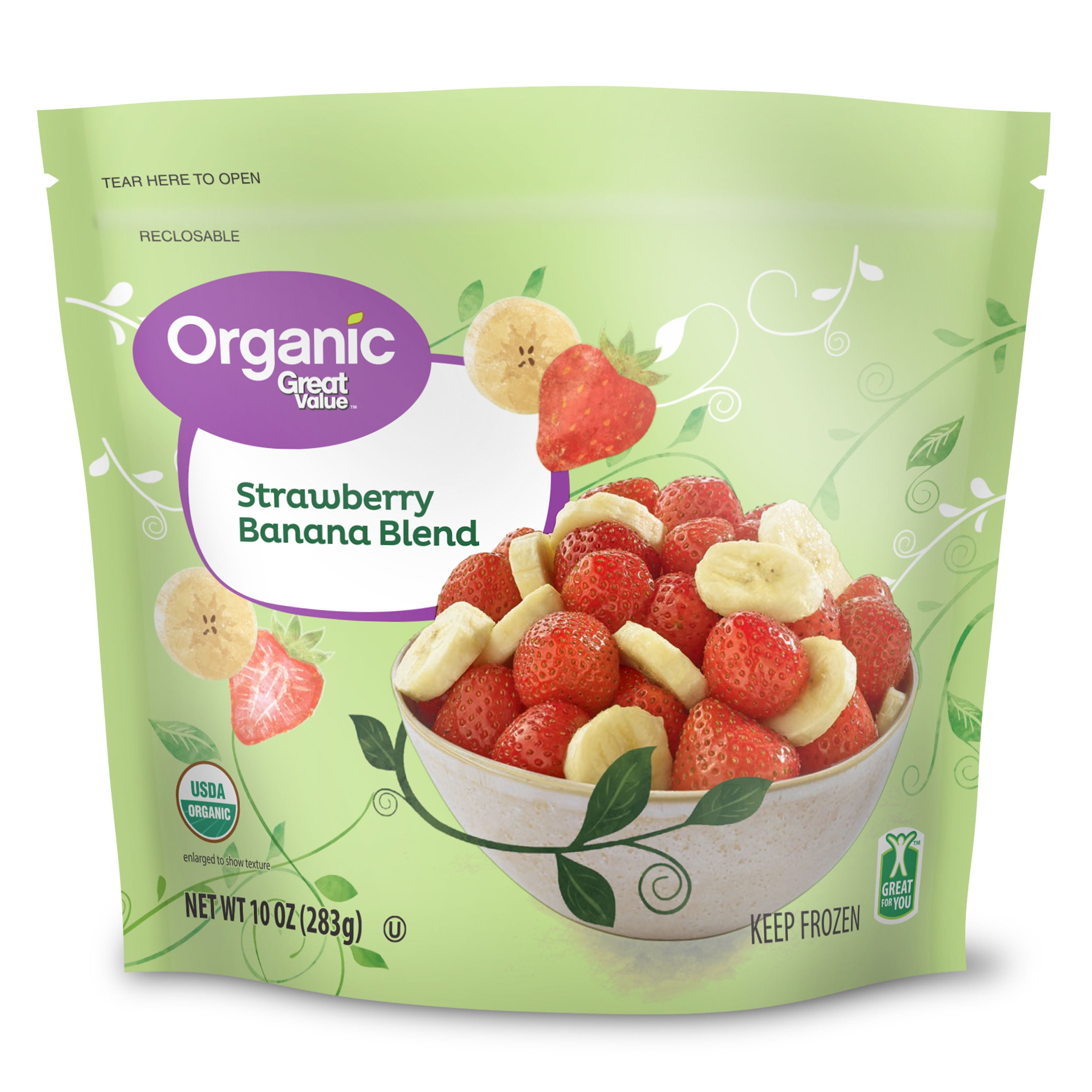 Great Value Organic Frozen Strawberry Banana Blend, 10 Oz