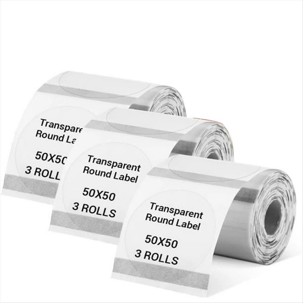 Rollo de Etiquetas Térmicas Redondas Transparentes de 50 X 50 mm con Adhesivo Fuerte, Compatible con M110/M200/M120/M220/E210/P50.
