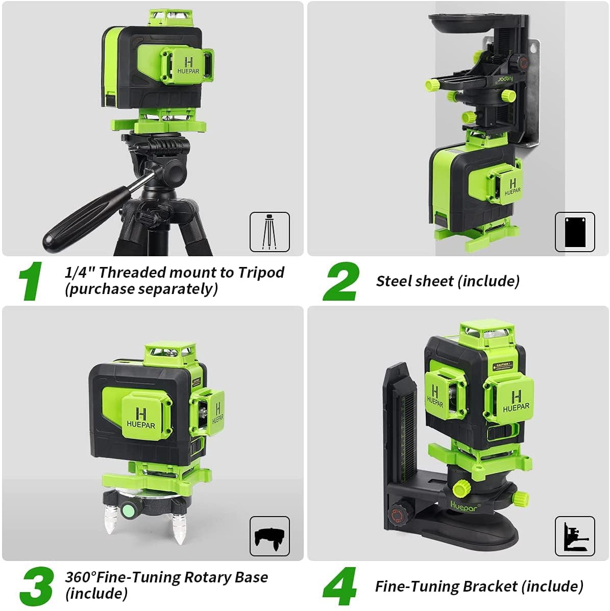 4D 16 Lines Self-leveling Laser Level, 200Ft Green Beam Tiling Floor Cross Line Laser Level Tools with Remote Control and 360° Fine-tuning Bracket