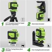 4D 16 Lines Self-leveling Laser Level, 200Ft Green Beam Tiling Floor Cross Line Laser Level Tools with Remote Control and 360° Fine-tuning Bracket