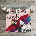 thumbnail image 3 of Ambesonne Modern Quilted Bedspread Set 3 Pcs, Bulldog Parrot Friends, Queen Size, Multicolor, 3 of 3