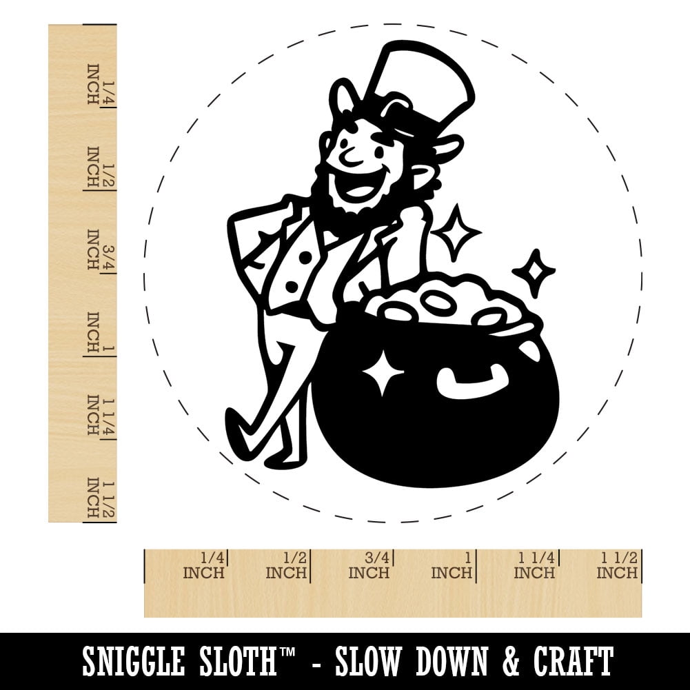 Leprechaun with Pot of Gold Saint Patricks Day Self-Inking Rubber Stamp Ink Stamper for Stamping Crafting Planners - Black Ink - Large 1-1/2 Inch