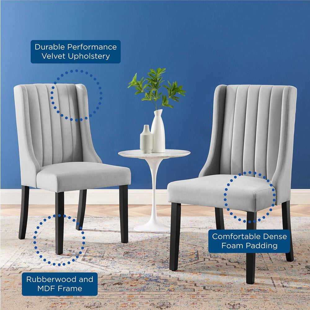 Modway Renew 19.5" Velvet Parson Dining Side Chairs in Light Gray (Set of 2)