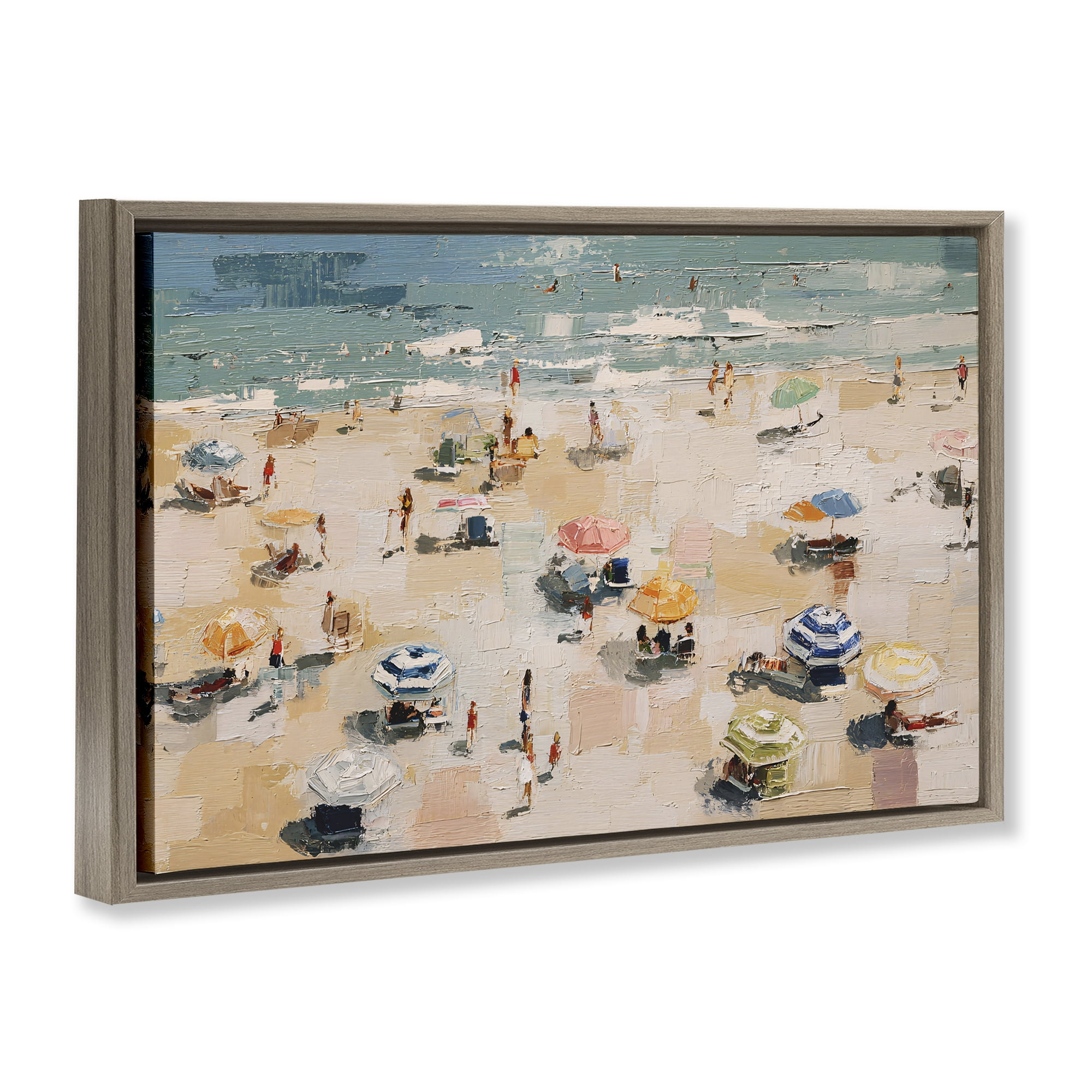 Stupell Industries Summer Beachgoers Expression Brown Framed Floater Canvas Wall Art, design by Jacky Ngan