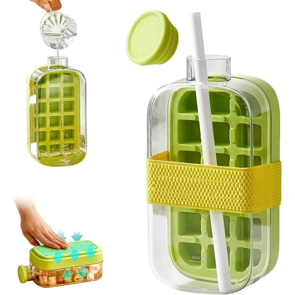 shiyou-My Crush Cup Ice Cube 28 Oz, 2 in 1 Touch-Free Ice Cube Tray Water Bottle with Straw and Strap for Coffee, Juice, and Beverages, Freezer Making Bottle