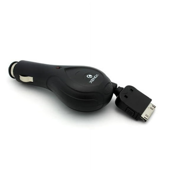 Retractable Car Charger DC Power Adapter Black Compatible With iPhone 4S 4 3GS 3G 2G, iPad 3 2