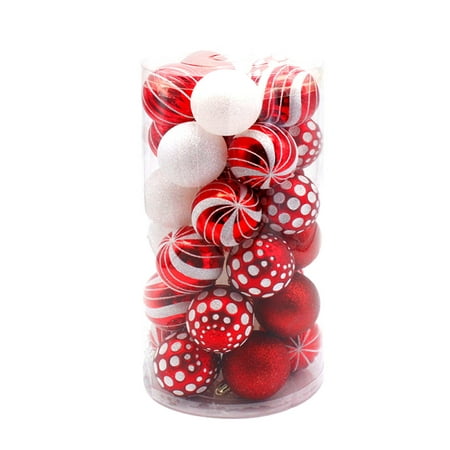 

Anvazise 30Pcs 6cm Christmas Balls Special-shaped Electroplating Bright Color Hole Design Xmas Tree Print Decorative Plastic Xmas Theme Balls Pendant for Party Red White