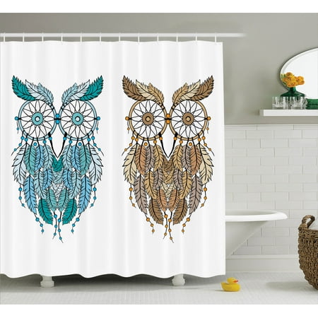 Owl Bathroom Accessories Owls Home Decor Shower Curtain Set, Dreamcatcher Style Owl Tribal Ethnic Features Magic Farsighted Birds Artsy Print, Bathroom Accessories, 69W X 70L Inches, By Ambesonne ()
