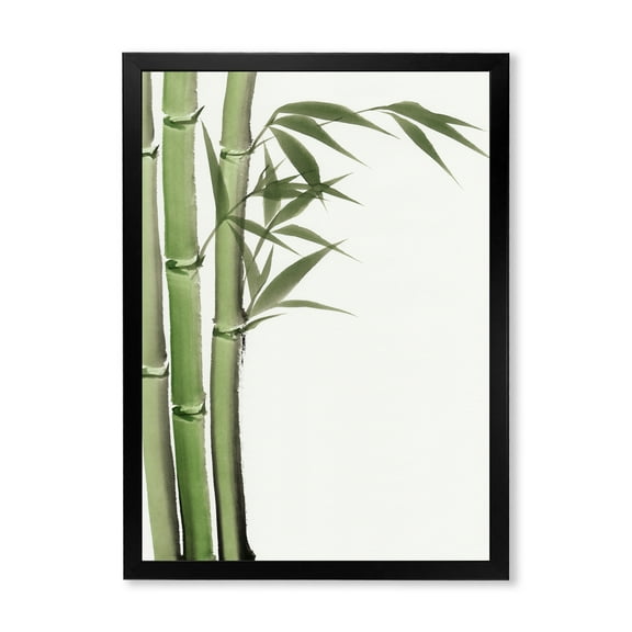 Designart 'Detail of Dark Green Bamboo and Leaves IV' Traditional Framed Art Print