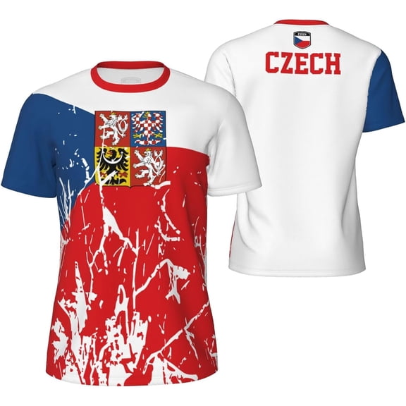 Czech Republic Flag Grain T-Shirt for Running Soccer Tennis Fitness Sports Jerseys Shirts