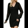 thumbnail image 2 of Women'S Mini Fitted Crochet Hollow-Out Sweater Sexy- Dress Dressy Casual Long Sleeve V Neck Knit Dresses Black L, 2 of 8