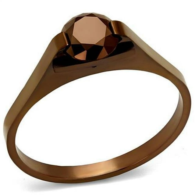 Alamode TK2592-5 Femmes IP Bague en Acier Inoxydable avec AAA Grade CZ en Café Léger - Taille 5