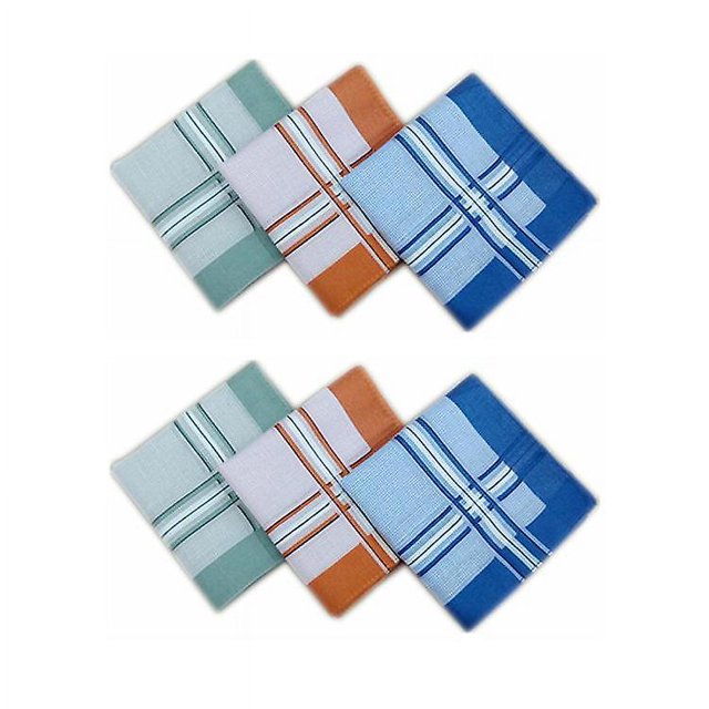 Pañuelos de algodón 100 % surtidos para hombre de Yjmei, paquete de 6, colores teñidos variados con bordes de rayas de satén