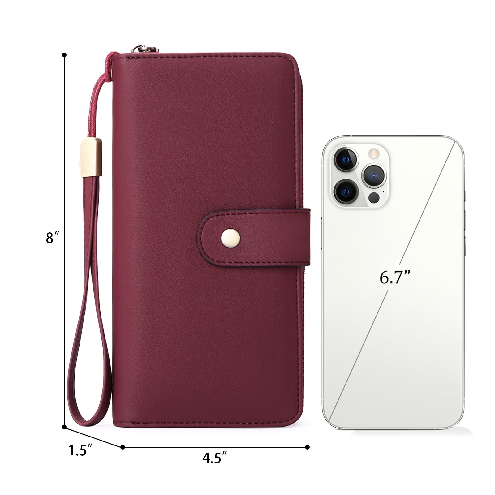 GAEKEAO Wallet for Women Clutch RFID Blocking Leather Wristlet Purse Large Capacity Credit Card Holder with Grip Hand Strap