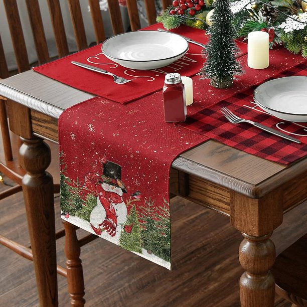 Modo Mu?eco de nieve Navidad Pájaros árboles Camino de mesa, Temporada Invierno Navidad Vacaciones Cocina Mesa de comedor Decoración para interior Fiesta en casa al aire libre D ZefeiWu 1327534171020