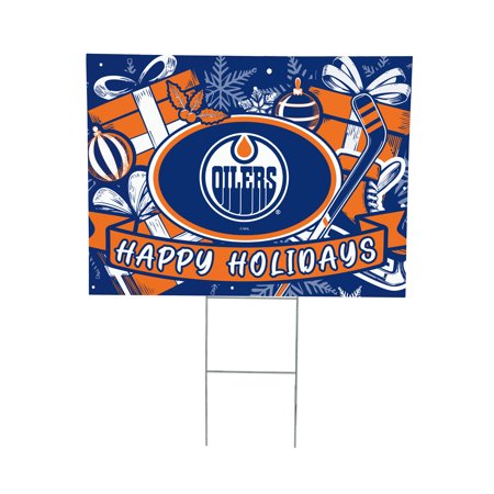 Edmonton Oilers 24 x 18 Happy Holidays Christmas Outdoor Staked Yard Sign
