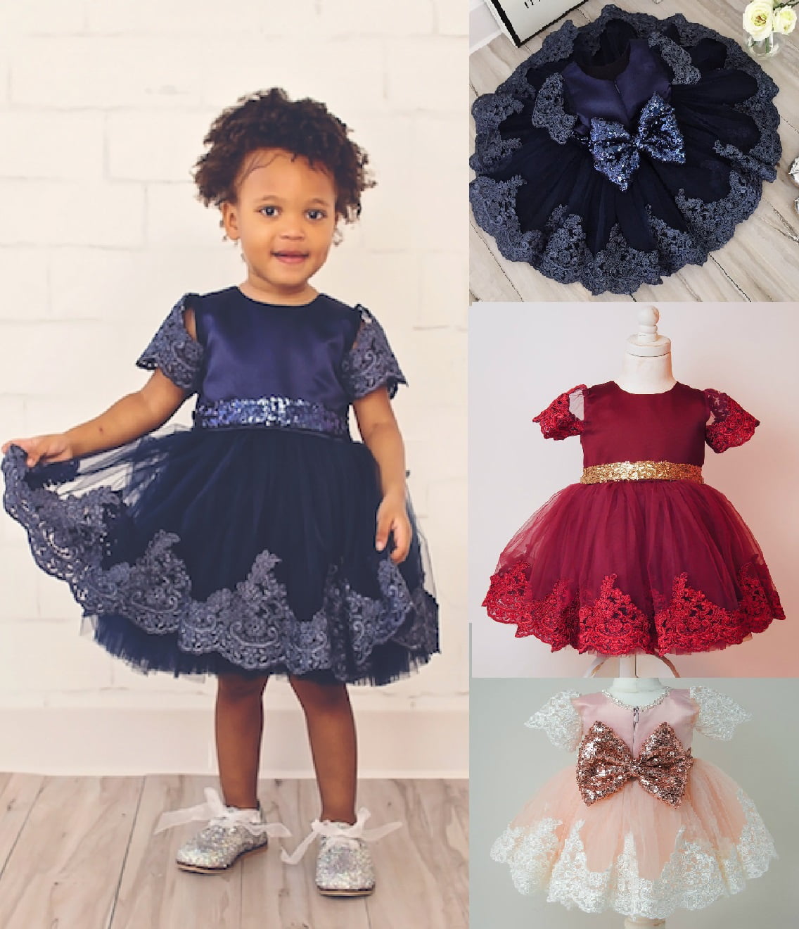 Infant Baby Girl Birthday Wedding Pageant Party Princess Lace Tutu Flower Dress 