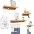 thumbnail image 3 of Floating Shelves Wall Mounted|Rustic Farmhouse Coat Rack with Hooks|Wall Storage Hanging Shelf Display Organizer|Bamboo Shelf for Wall DecorBamboo Color_2 Hooks, 3 of 4