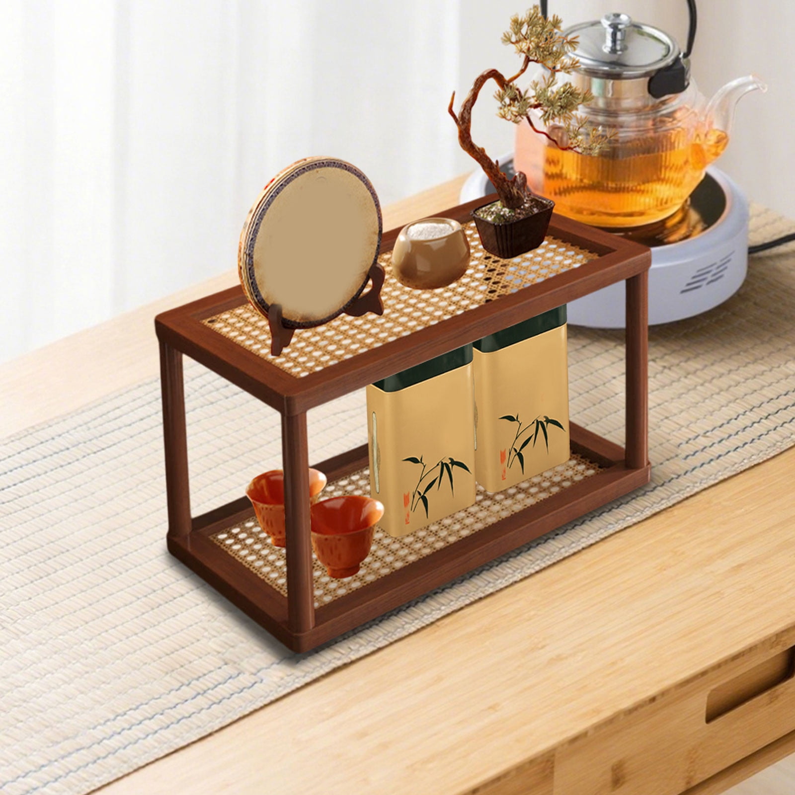 2-Tier Desktop Organizer, Multi-Layer Storage Shelf for Cups, Cosmetics, Office Supplies, Wooden Display Rack for Desk, Workstation, Kitchen, Bathroom, Home Organization