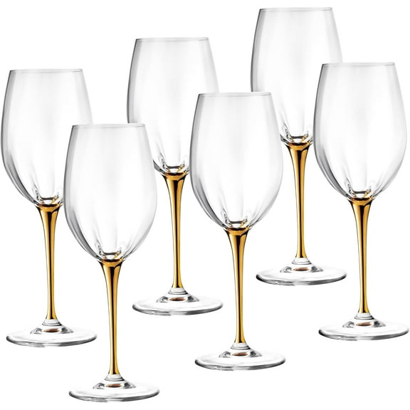 Barski Goblet - White Wine Glass -Crystal Glass - Water Glass - Shiny Gold Stem - Stemmed Glasses - Set of 6 Goblets - 14 oz Made in Europe