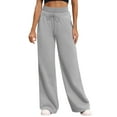thumbnail image 2 of SYMOID Womens High-Waisted Wide-Leg Pants, Soft Stretchy Polyester Spandex, Adjustable Drawstring, Side Pockets, Gray,Size L, 2 of 8